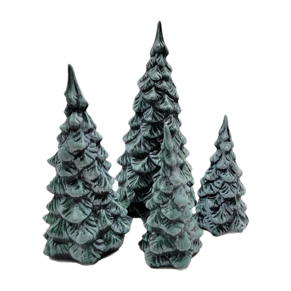 Snow Covered Christmas Tree for Diorama or Christmas Village.  Spruce Set Of 4